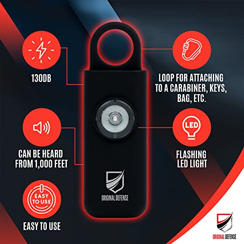 Original Defense® Siren Self-Defense Alarm (Black) - 130 dB Keychain Alarm with LED Strobe Light for Women, Children, and Elderly - Police Recommended - Image 2
