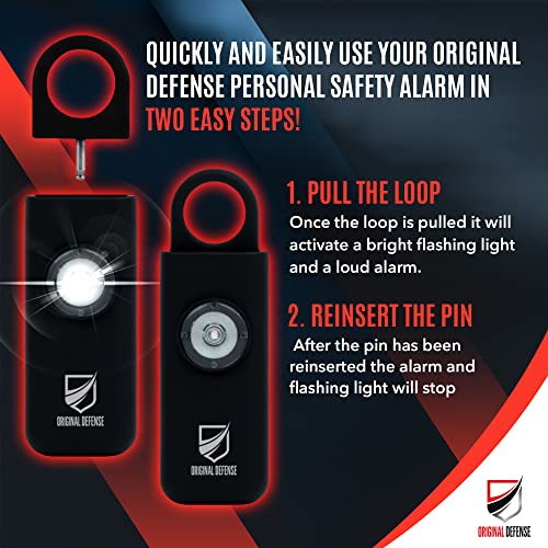 Original Defense® Siren Self-Defense Alarm (Black) - 130 dB Keychain Alarm with LED Strobe Light for Women, Children, and Elderly - Police Recommended - Image 3