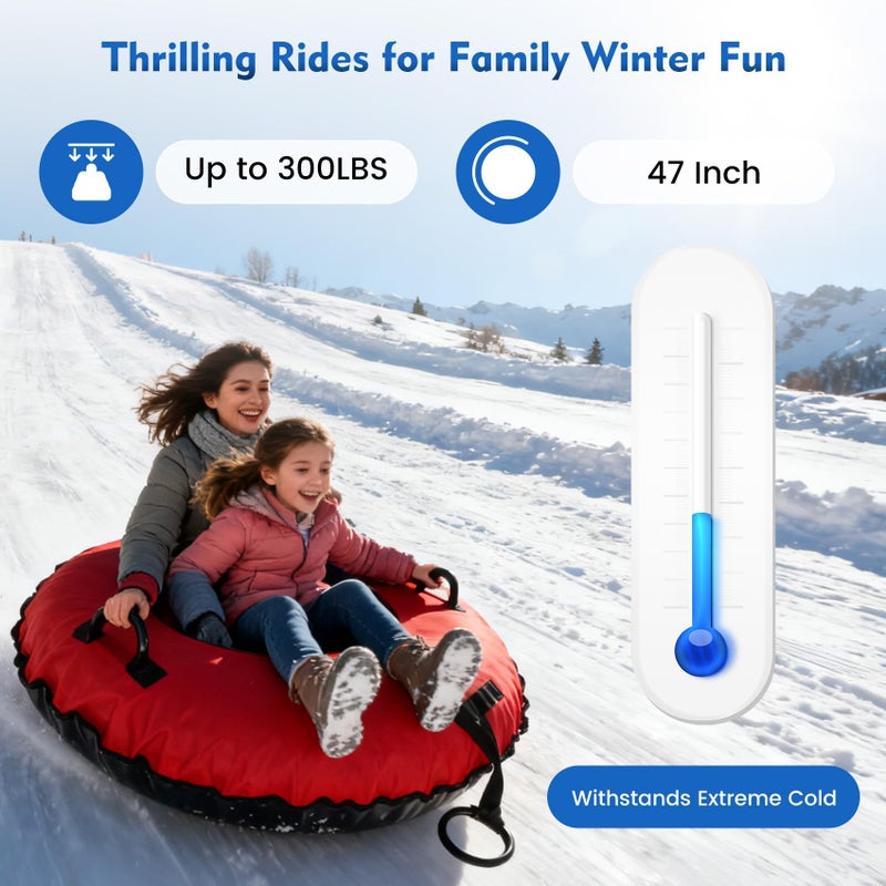 Lanmun Snow Tube for Kids & Adults, 47'' Inflatable Heavy Duty Snow Sled with Premium Canvas Cover & Thickened Bottom - Winter Outdoor Sledding Toy for Family Activities and Gifts - Image 2