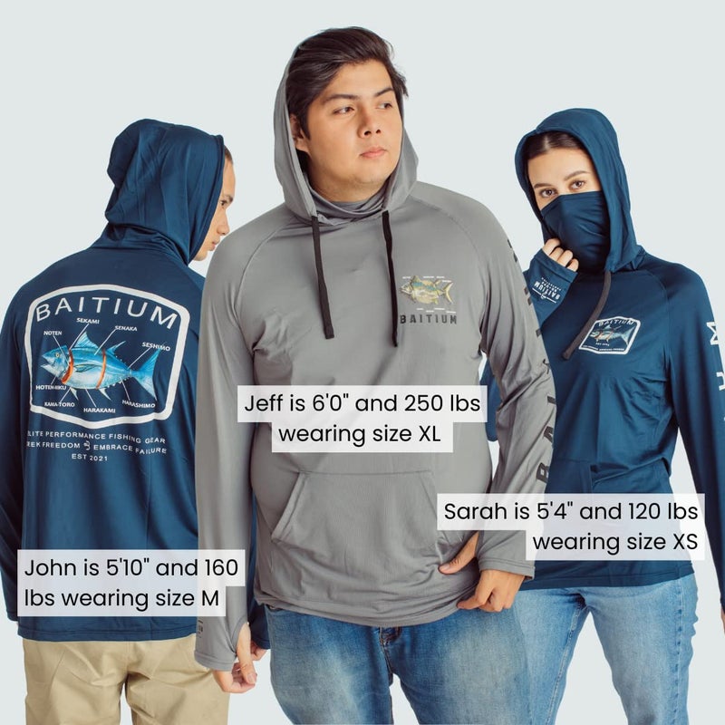 Baitium Fishing Shirt, Men's Long Sleeve, Hooded Bluefin, UPF50, Recycled Polyester-Small - Image 5