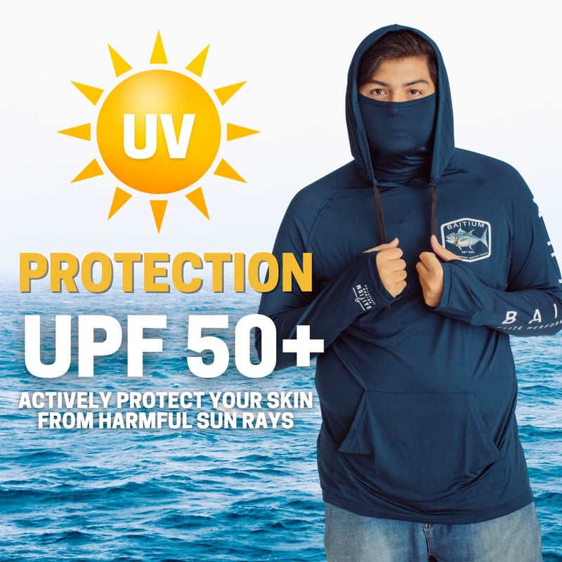 Baitium Fishing Shirt, Men's Long Sleeve, Hooded Bluefin, UPF50, Recycled Polyester-Small - Image 3