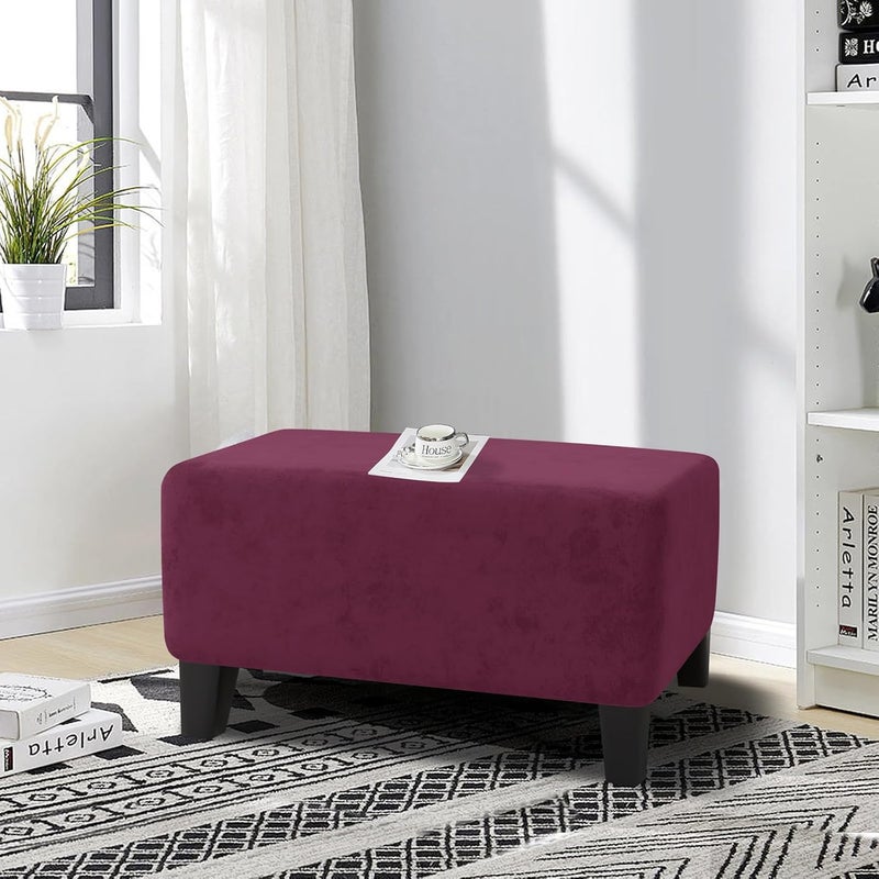 MAXIJIN Velvet Ottoman Cover Rectangular Stretch Square Ottoman Covers Slipcover Rectangle Washable Foot Stool Cover Thick Storage Protector with Elastic Bottom (Ottoman Small, Wine Red) - Image 2