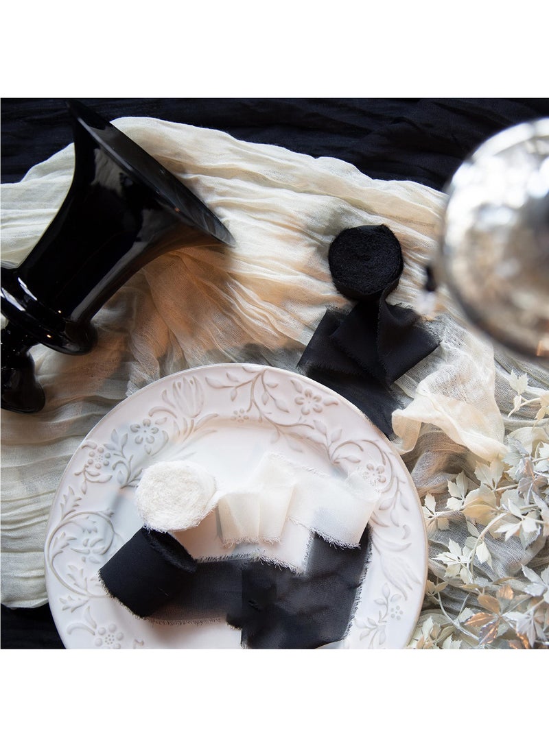 3 Rolls Handmade Fringe Chiffon Ribbon, 4cm x 5m Silk-Like Ribbon Cream Green Ribbons Set for Wedding Invitations, Bridal Bouquets, Gifts Wrapping, DIY Crafts - Image 5