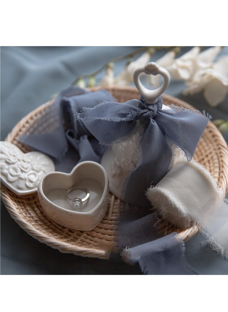 3 Rolls Handmade Fringe Chiffon Ribbon, 4cm x 5m Silk-Like Ribbon Cream Green Ribbons Set for Wedding Invitations, Bridal Bouquets, Gifts Wrapping, DIY Crafts - Image 4