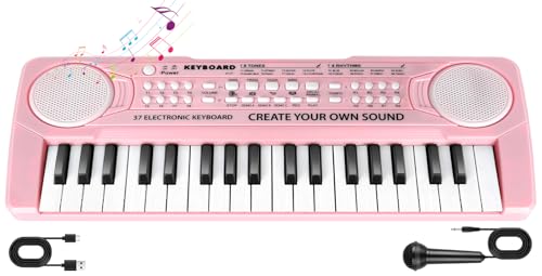 TWFRIC Kids Toddler Toy Piano Keyboard 37 Key Pianos for Kid Music Toys Instruments with Microphone Unlock Musical Fun Perfect Birthday for 38 Year Old Pink - Image 1