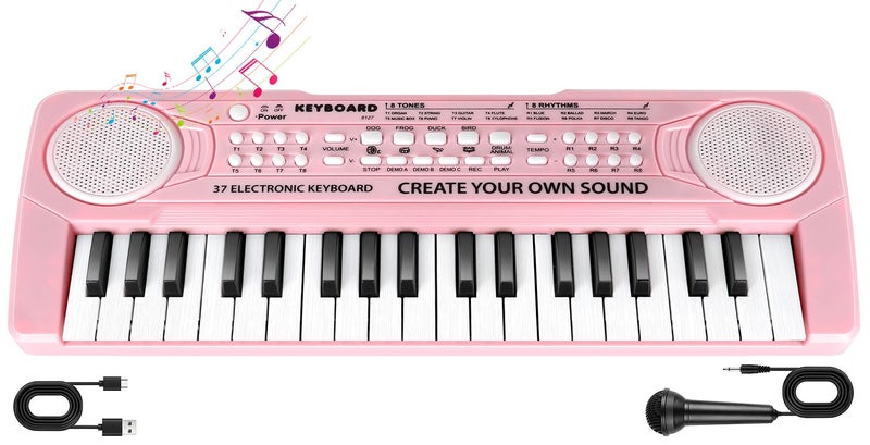 TWFRIC Kids Toddler Toy Piano Keyboard 37 Key Pianos for Kid Music Toys Instruments with Microphone Unlock Musical Fun Perfect Birthday for 38 Year Old Pink - Image 3