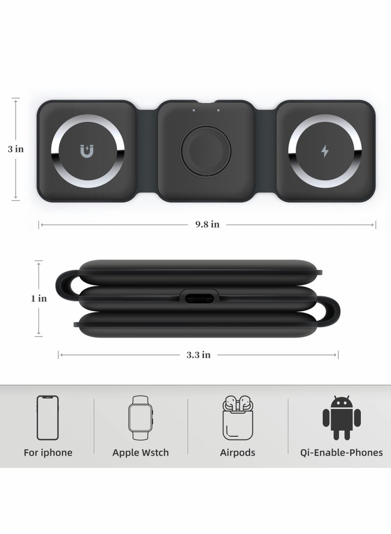 Excefore Wireless Charging, 3 in 1 Wireless Charger,Wireless Magnetic Fast Charging Foldable Dock station Charger for iPhone 13/12/11/8/Pro/Max,for iWatch,forAirPods 3/2/Pro and for Samsung  - Image 2