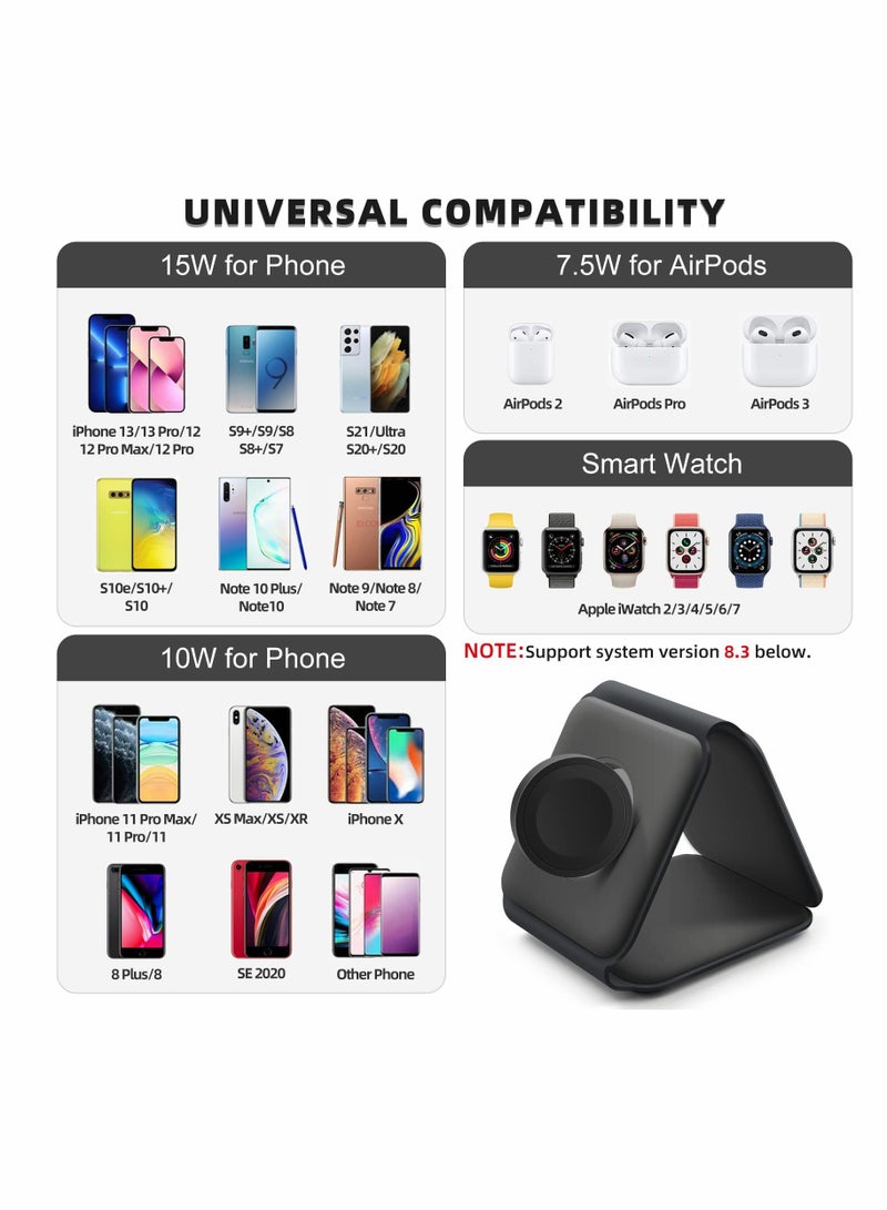 Excefore Wireless Charging, 3 in 1 Wireless Charger,Wireless Magnetic Fast Charging Foldable Dock station Charger for iPhone 13/12/11/8/Pro/Max,for iWatch,forAirPods 3/2/Pro and for Samsung  - Image 5