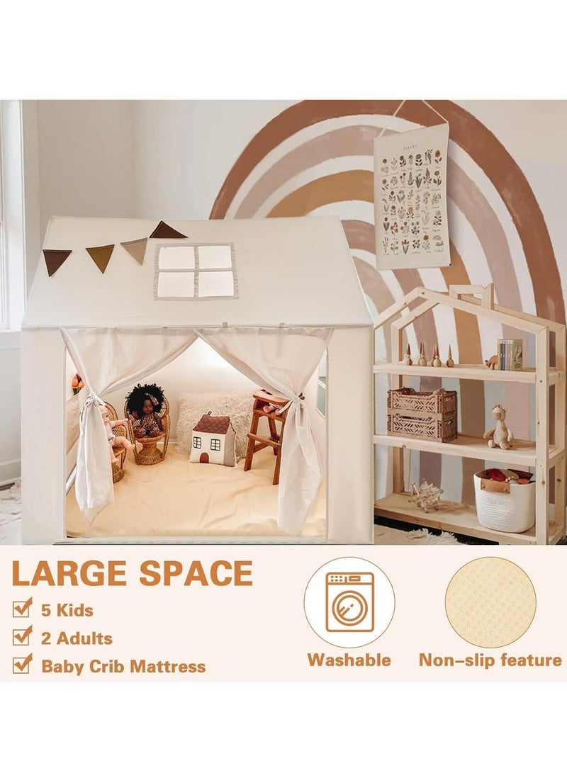 XICEN Kids Play Tent with Mat, Star Light and Flags Banners, Large Playhouse with Windows and Roll Up Doors, Suitable for Kids' Bedroom, Living Room, Outdoor and Indoor - Image 4