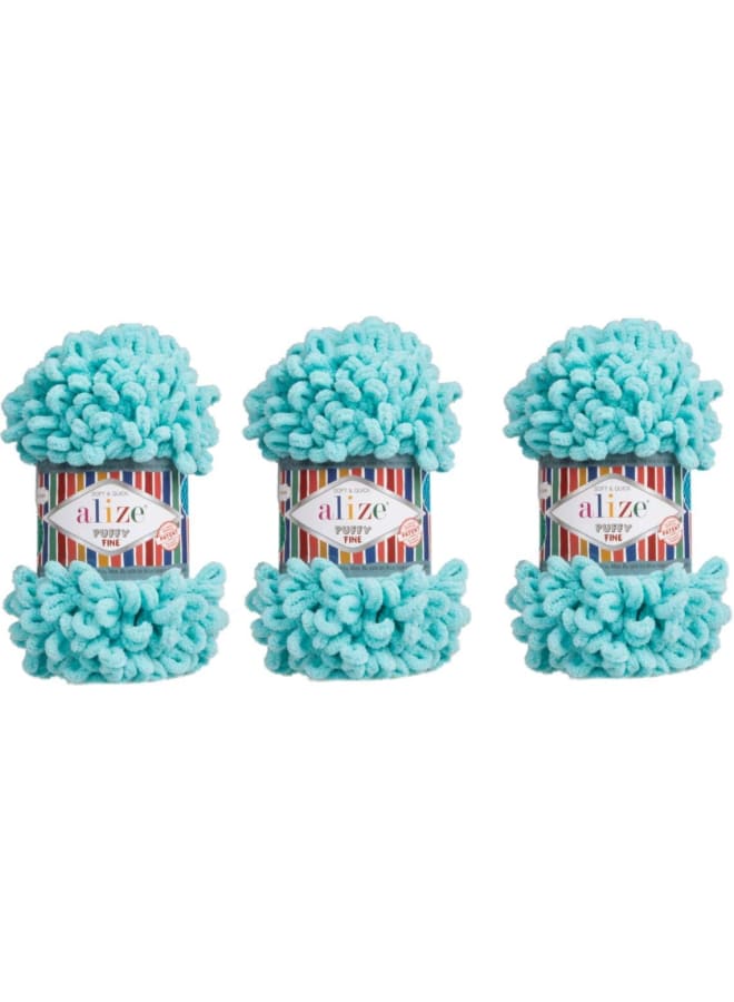 Alize Puffy Fine Yarn Baby Blanket Yarn Lot of 3skn 300gr 48yds 100% Micropolyester Soft Yarn Hand Knitting Yarn Super Chunky Bulky Woven Worested Yarn (263) - Image 1