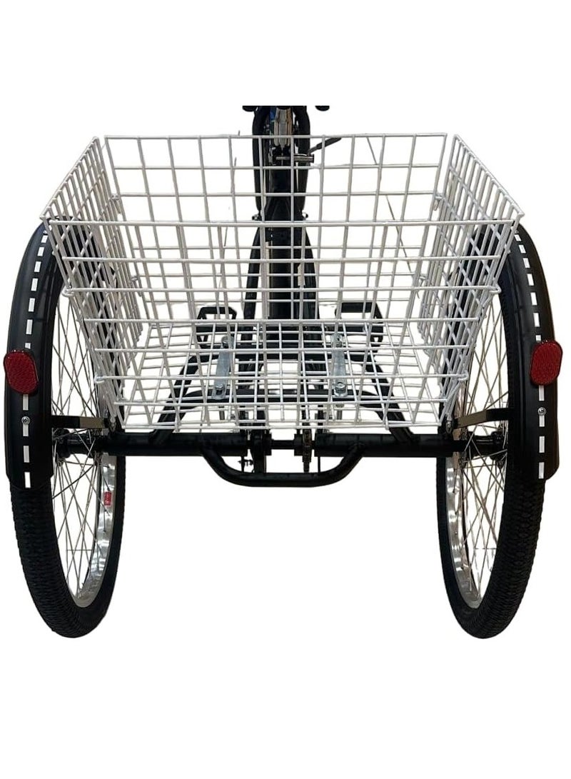 24 Inch City Tricycle Adult Three Wheel Bike with Rear Basket Single Speed Comfortable Seat Perfect for Urban Rides and Shopping Black - Image 2