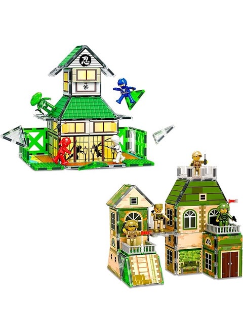 102Pc Magnet Tile Building Block Ninja And Troop Theme Double Sided Printings 2In1 With 8 Character Figures Magnetic Tiles Construction Playset Fine Motor Skill Stem Educational Age3 Plus Ptq02