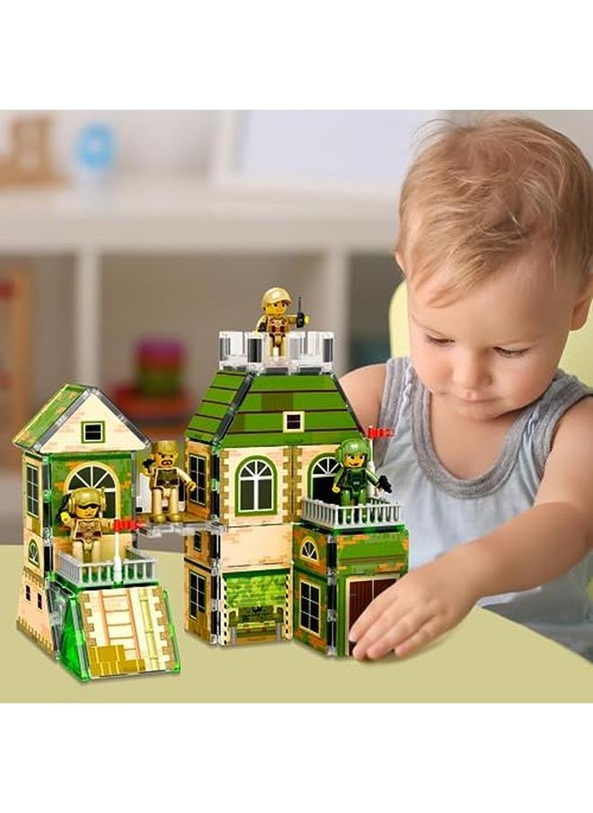PicassoTiles - 102Pc Magnet Tile Building Block Ninja And Troop Theme Double Sided Printings 2In1 With 8 Character Figures Magnetic Tiles Construction Playset Fine Motor Skill Stem Educational Age3 Plus Ptq02 - Image 1