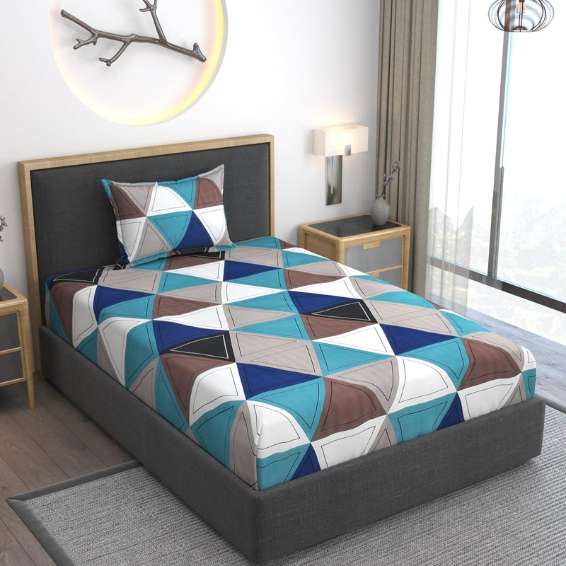 AMEYAA 350 TC Cotton Feel Glace Cotton All Around Elastic Fitted Bedsheets Single Size Premium Super Soft Fitted Bedsheet Single Size with 1 Pillow Cover Fits Up to 6 to 8 Inches, 78 x 48, Color Aqua - Image 4