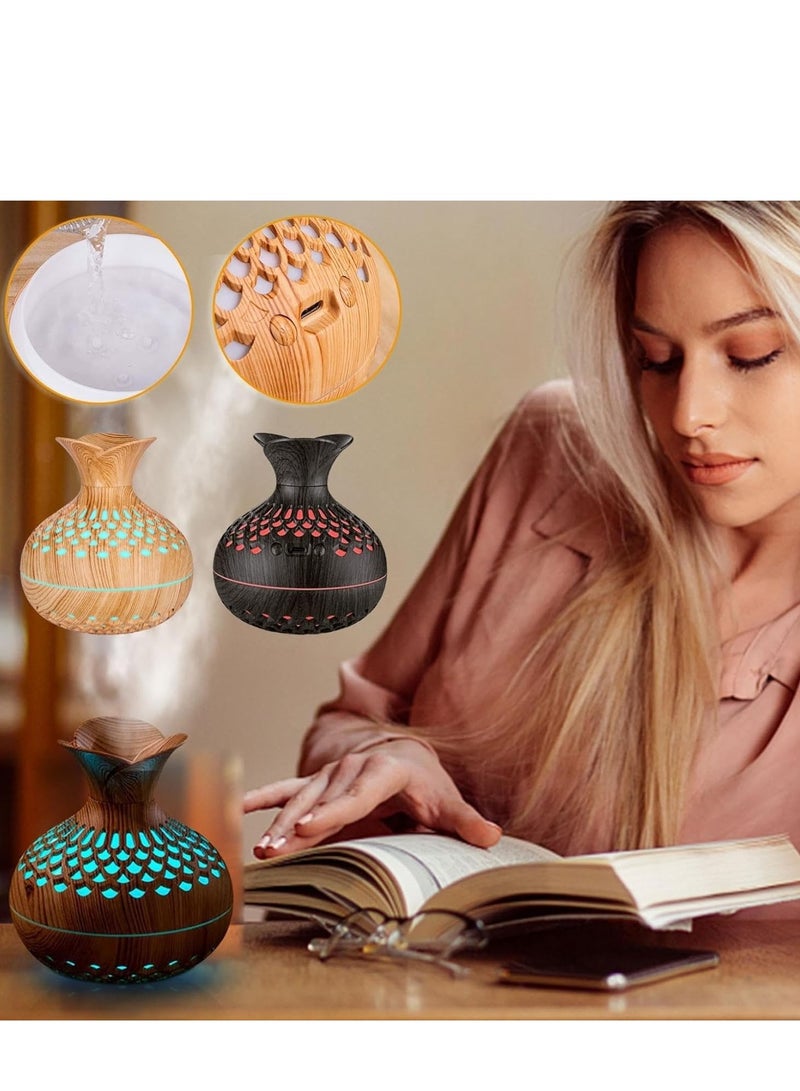 Festive Gallery Essential Oil Diffuser, 300ml, Wood Grain Aromatherapy Diffuser, Cool Mist Humidifier with 7 Color Changing LED Lights and Timer Settings, Waterless Auto off, USB Mini Ultrasonic Humidifier Yellow  - Image 4