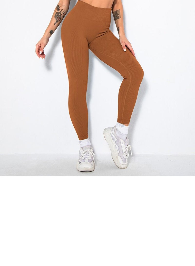 Loquat Solid V-neck Bra Tights Sports Set Brown - Image 3