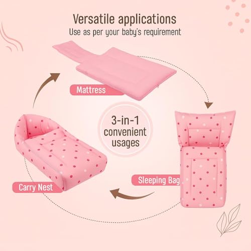 DADDY - G 3-in-1 Baby Bed & Sleeping Bag for Newborn | Portable Cotton Bedding Set | Unisex Carry Nest Holder for New Born | Soft & Lightweight Infant Sleep Bag (Pink Dot) - Image 3