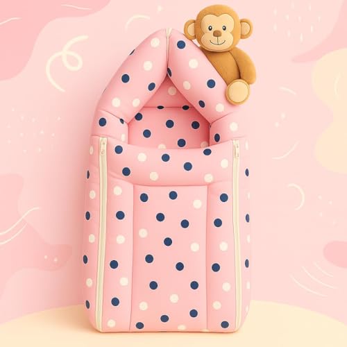 DADDY - G 3-in-1 Baby Bed & Sleeping Bag for Newborn | Portable Cotton Bedding Set | Unisex Carry Nest Holder for New Born | Soft & Lightweight Infant Sleep Bag (Pink Dot) - Image 4