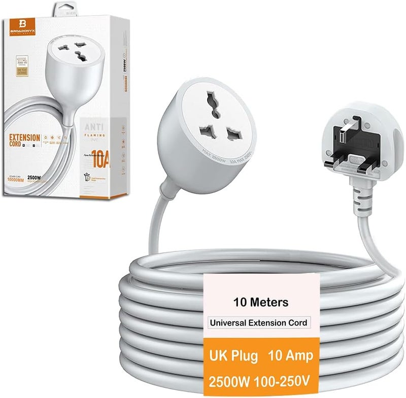 BROADONYX Power Strip Extension Cord 10M 1 Way Universal Socket with Pure Copper Wire Heavy Duty 2500W 10A uk Plug Long Cable Surge Protector for Home, Office, Appliances & Chargers - Image 1