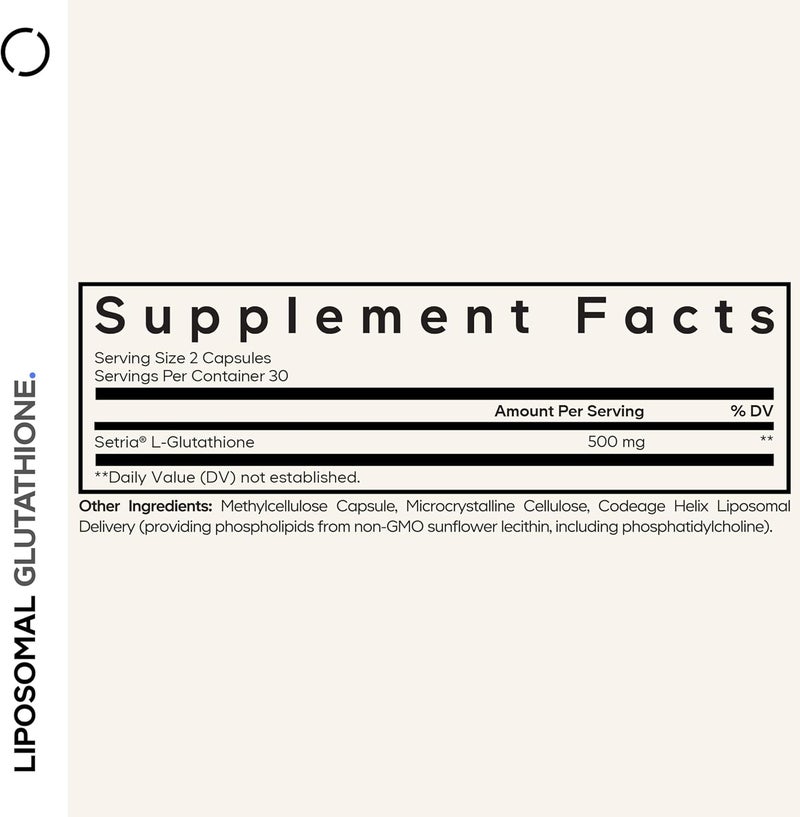 Codeage Liposomal Glutathione Supplement  Pure Reduced Setria LGlutathione Liposomal Delivery Phospholipid Complex  Encapsulated Glutathione Powder Pills  Vegan NonGMO  60 Capsules - Image 2