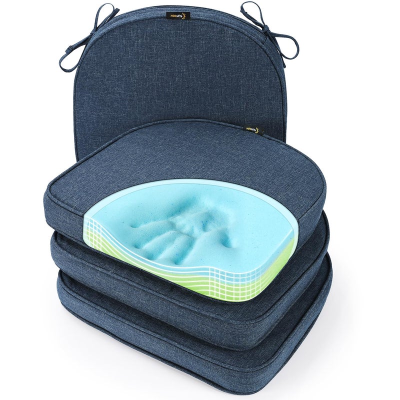 وسادة كرسي من فوم الذاكرة SUNROX مع روابط متينة مقاومة للماء FadeShield للاستخدام الداخلي والخارجي قابلة للعكس مقاس 17 × 16 بوصة مجموعة من 4 بلون أزرق غامق