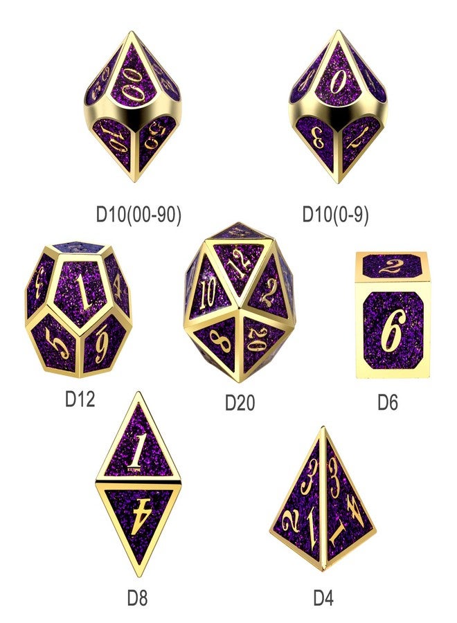 DNDND Glitter Purple Metal Dice Set, Solid Polyhedral DND Metallic Dice with Free Metal Case for Role Polying Game Dungeons and Dragons - Image 4