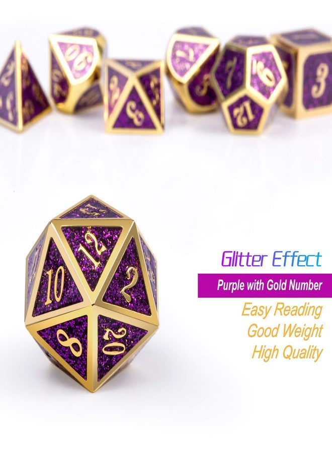 DNDND Glitter Purple Metal Dice Set, Solid Polyhedral DND Metallic Dice with Free Metal Case for Role Polying Game Dungeons and Dragons - Image 5