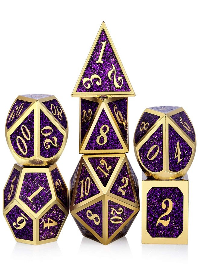 DNDND Glitter Purple Metal Dice Set, Solid Polyhedral DND Metallic Dice with Free Metal Case for Role Polying Game Dungeons and Dragons - Image 1