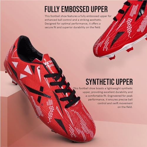 Vector X Trigger Synthetic Leather + Embossed Design Football Shoe/Studs, Double Colored High Strength TPU Sole, Padded Ankle Collar|Turf & Hard Ground Shoes for Boys Men, Youth (Red-White, Size-7) - Image 4
