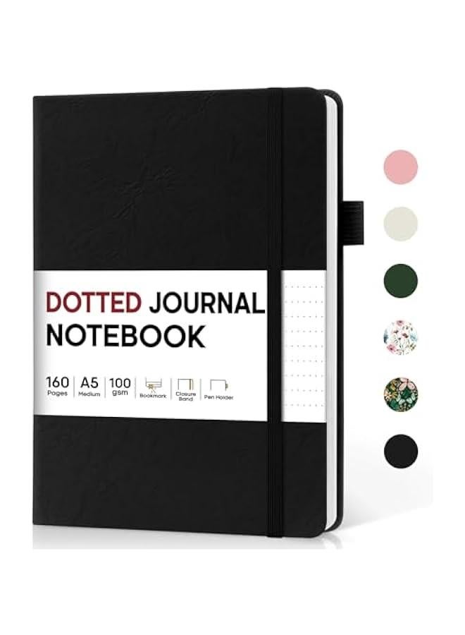 Arabest Bullet Dotted Journal Notebook for Women & Men, Hardcover Leather Journal for Writing, A5 Bullet Journaling Notebook for Work & Sketching, Perfect for Office School Home Supplies, 160 s, Black - Image 1