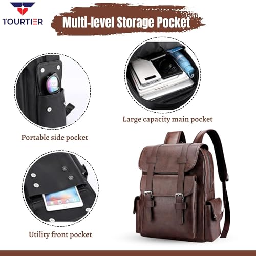 TOURTIER Men's PU Leather Large Capacity Casual Business Laptop Bag, Backpack for Travel, Sports, Business, College, School (MAROON) - Image 5