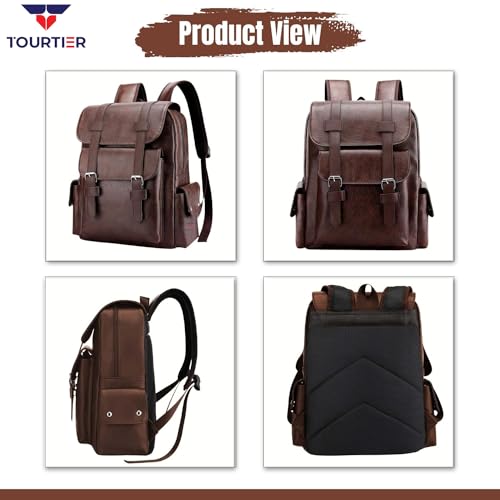 TOURTIER Men's PU Leather Large Capacity Casual Business Laptop Bag, Backpack for Travel, Sports, Business, College, School (MAROON) - Image 4