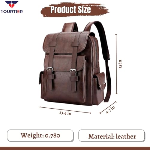 TOURTIER Men's PU Leather Large Capacity Casual Business Laptop Bag, Backpack for Travel, Sports, Business, College, School (MAROON) - Image 2