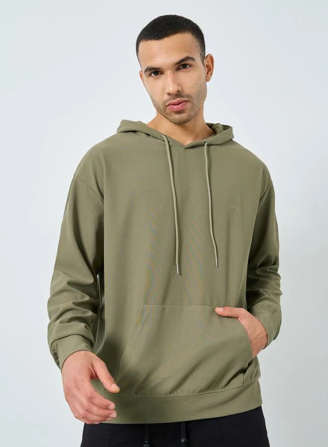 Styli Styli Olive Waffle Textured Oversized Hoodie