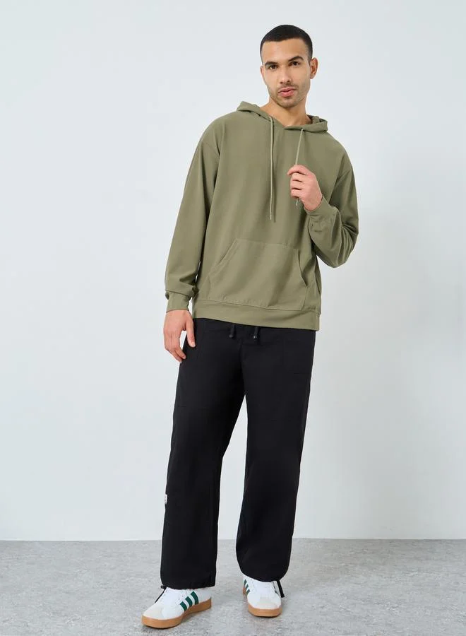 Styli Styli Olive Waffle Textured Oversized Hoodie