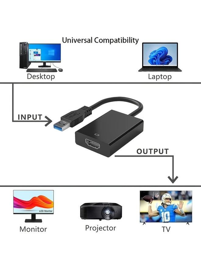 Black Aluminum USB 3 0 to HDMI Adapter 1080P Video Audio Converter for PC Laptop to Monitor TV Supports Windows - Image 3