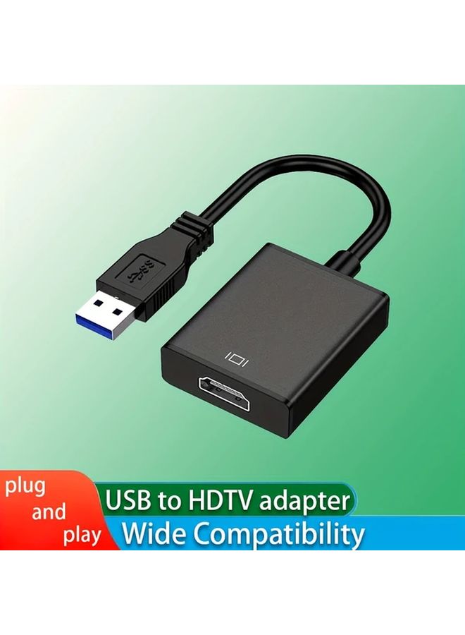 Black Aluminum USB 3 0 to HDMI Adapter 1080P Video Audio Converter for PC Laptop to Monitor TV Supports Windows - Image 1