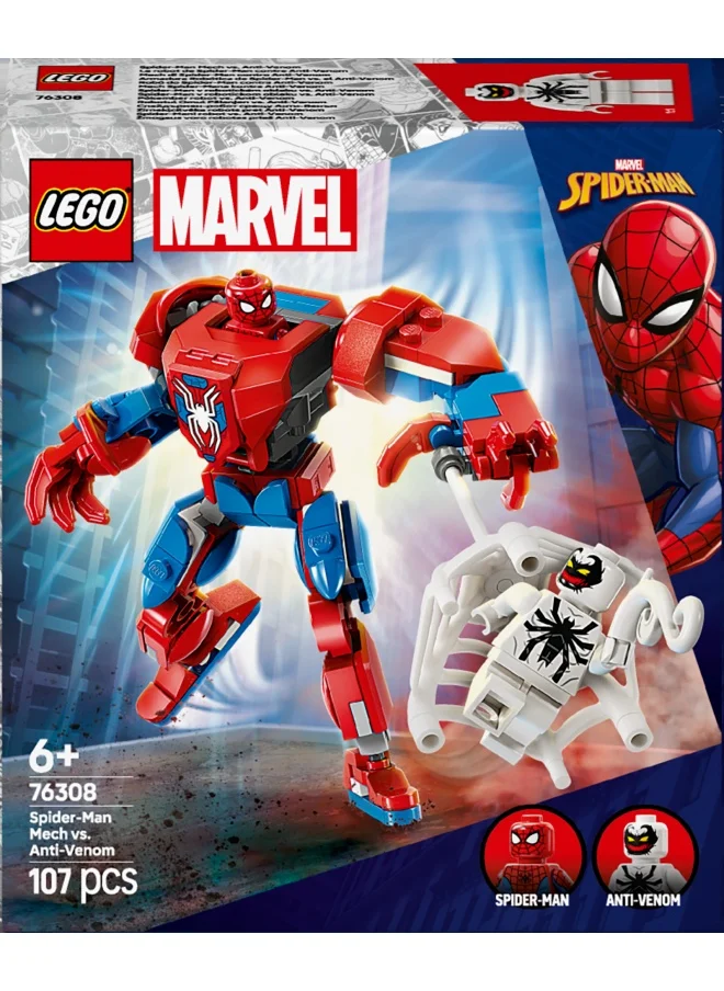 LEGO Marvel Spider-Man Mech vs. Anti-Venom - Super Hero Figure Building Toy with 2 Minifigures for Imaginative Role Play - Gift for 6 Plus Year Old Boys and Girls 76308 (107 pieces)
