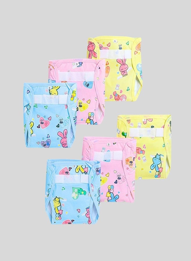 Hooper® New Born Plastic Diaper Set of 6 - Trendy Unisex Prints, Velcro Closure, Leak-Proof, Comfortable and Safe for Baby Boys & Girls (L, 6, count) - Image 1