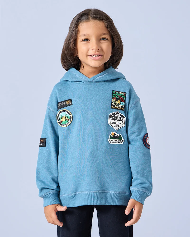 Redtag Boys Blue Hooded Embossed Sweatshirt