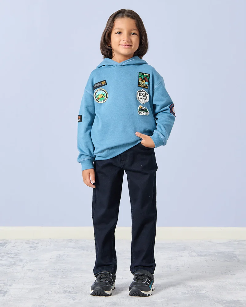 Redtag Boys Blue Hooded Embossed Sweatshirt