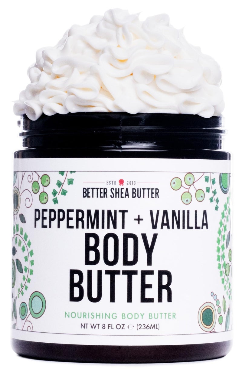 Better Shea Butter Peppermint Vanilla Body Butter - Natural Lotion for Women with Shea Butter & Jojoba Oil - Non-Greasy Whipped Body Lotion for Dry Skin - Vanilla Scented Peppermint Christmas Body Lotion