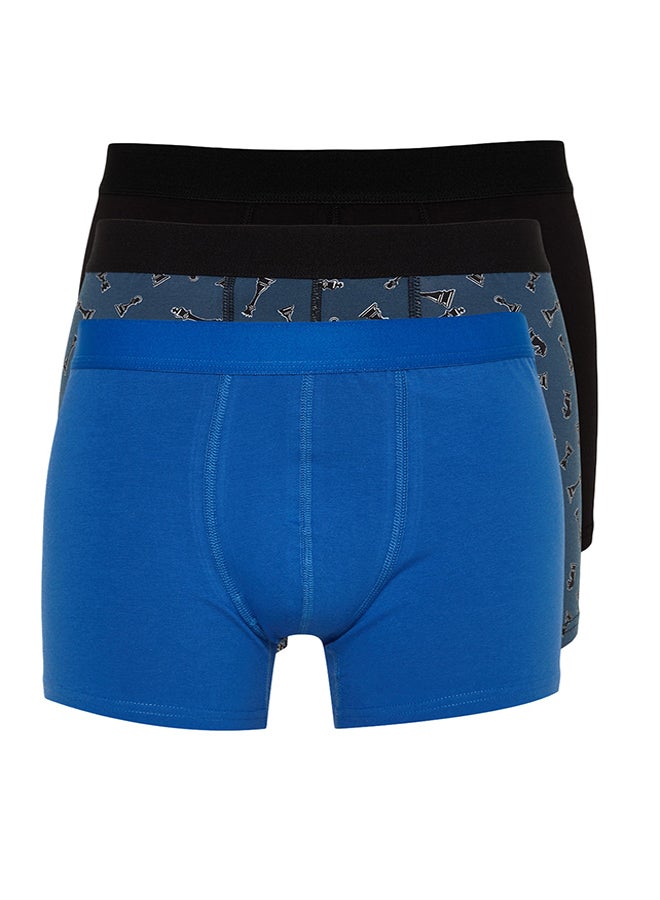 trendyol Multicolored 3-Piece Chess Patterned-Plain Pack Cotton Boxers TMNAW24BX00014  - Image 1