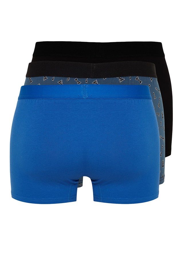 trendyol Multicolored 3-Piece Chess Patterned-Plain Pack Cotton Boxers TMNAW24BX00014  - Image 2