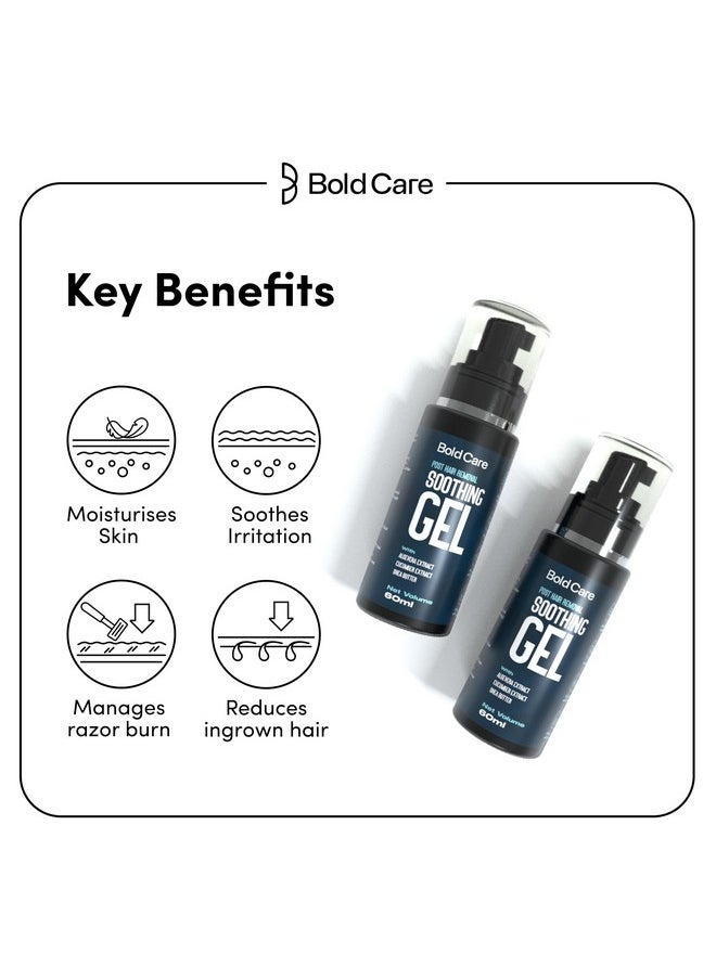 Bold Care - Bold Care Post Hair Removal Soothing Gel for Men | Reduces ingrown hair & razor bumps | Soothes irritated skin | Contains Aloe Vera & Shea Butter | Use after shaving & hair removal (60 ml) - Image 1