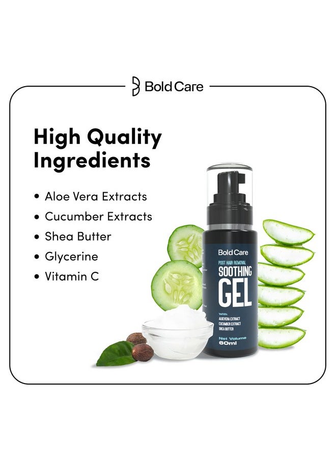 Bold Care - Bold Care Post Hair Removal Soothing Gel for Men | Reduces ingrown hair & razor bumps | Soothes irritated skin | Contains Aloe Vera & Shea Butter | Use after shaving & hair removal (60 ml) - Image 1
