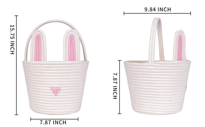 CubesLand Easter Baskets Empty Kids Easter Hunt Basket,Soft Skin-Friendly Baby First Easter Basket Handwoven Easter Bunny Basket Storage Easter Eggs Easter Decor 2-Piece 9.8 x 7.8 x 7.8 - Image 5