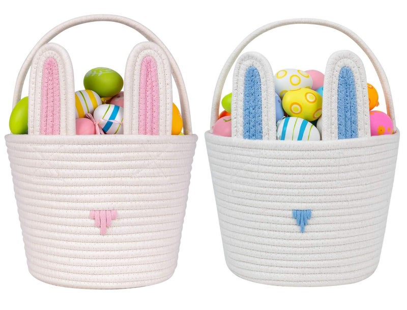 CubesLand Easter Baskets Empty Kids Easter Hunt Basket,Soft Skin-Friendly Baby First Easter Basket Handwoven Easter Bunny Basket Storage Easter Eggs Easter Decor 2-Piece 9.8 x 7.8 x 7.8 - Image 1
