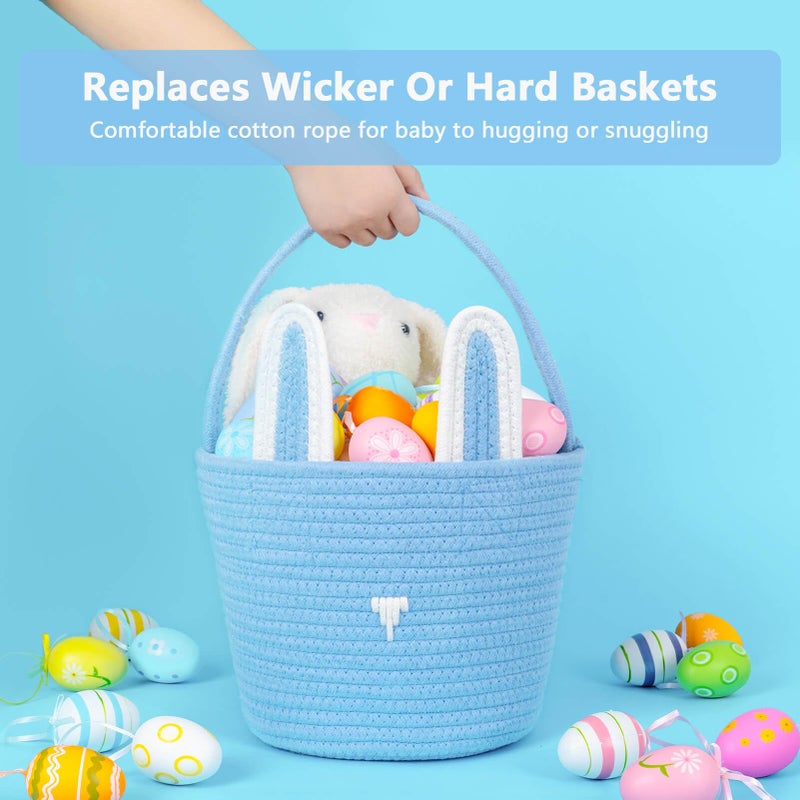 CubesLand Easter Baskets Empty Kids Easter Hunt Basket,Soft Skin-Friendly Baby First Easter Basket Handwoven Easter Bunny Basket Storage Easter Eggs Easter Decor 2-Piece 9.8 x 7.8 x 7.8 - Image 3