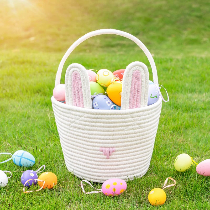 CubesLand Easter Baskets Empty Kids Easter Hunt Basket,Soft Skin-Friendly Baby First Easter Basket Handwoven Easter Bunny Basket Storage Easter Eggs Easter Decor 2-Piece 9.8 x 7.8 x 7.8 - Image 2